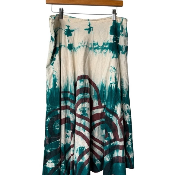 Green Habit Boho Full A Line Cotton Green Oatmeal Art to Wear Midi Skirt US 6 - Picture 6 of 15